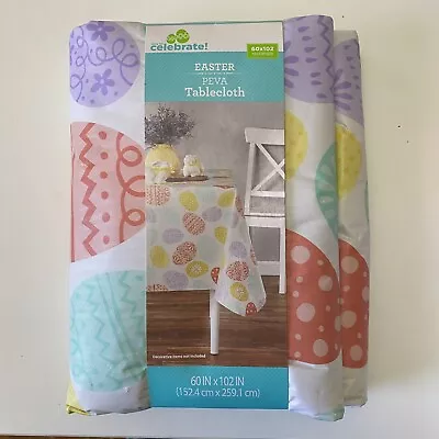 Way To Celebrate Easter Peva Tablecloth 60x102” Colorful Easter Eggs Vinyl New • $14.99