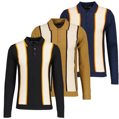 £44.50 • Buy NEW MADCAP RETRO 60s 70s 90s MOD WAFFLE KNIT LONG SLEEVE POLO SHIRT MC1035 Junot