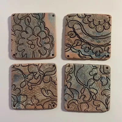 Clay Stone Mosaic Button Tiles 4 Square Art Buttons Assorted Crafting Brown Blue • $12