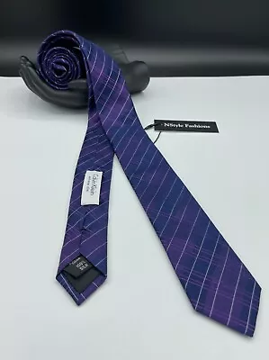 Calvin Klein Men's 100% Silk Tie ~ Purple ~ Striped ~ Extreme Slim ~ MSRP $69.50 • $17.99