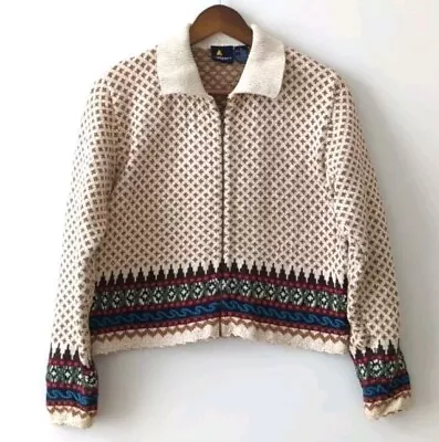 Vintage 80/90s Zip Up Collared Cropped Knit Cardigan Sweater Size S  • $18