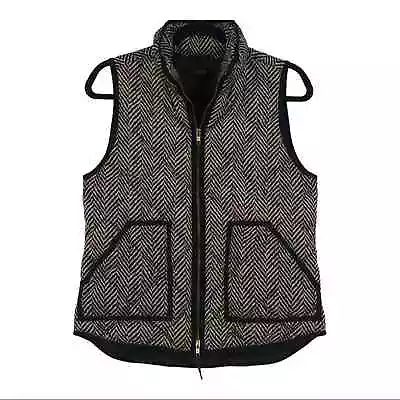 J. Crew Herringbone Excursion Down Quilted Puffer Vest Black Tan Women S • $34.99