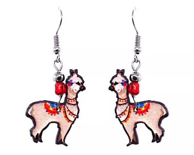 Alpaca Earrings Farm Animal Handmade Art Dangles Nature Cute Boho Jewelry Red • $13.99