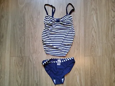 Maternity Size 8 Tankini Navy Stripes Swimming Costume Pregnancy Water Birth  • £14.99