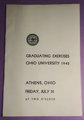 1942 Ohio University Graduation Exercises Program Booklet Athens OH • $19.30