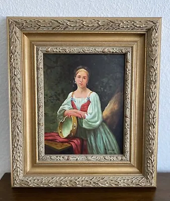 $85 • Buy Vintage Oil Painting ~ The Girl With Tambourine ~ Signed ~ Brand New Frame 