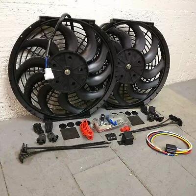 Universal 16  Dual Adj Temp 3000CFM S-Blade Radiator Cooling Fan Kit Streetrod • $169.59