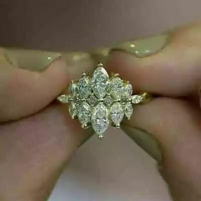 2CT Marquise Cut Simulated Diamond Cluster Wedding Ring 14k Yellow Gold Plated • $60.80