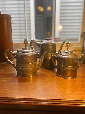 Stunning East Lake Style Silver Plate Tea Coffee Set  Meriden 1931 Antique • $125