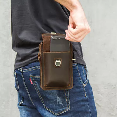 Men Retro Cowhide Leather Waist Bag Mobile Phone Holder Belt Pouch Shoulder Bag • $30.10