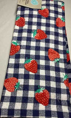 Martha Stewart Kitchen Dish Towels (3) Strawberresi Red Blue 100% Cotton Nwt • $19.99
