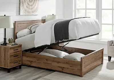 Oak Finish Rustic Brookes Wooden Ottoman Storage Bed Time4Sleep 4ft6/Double New • £419