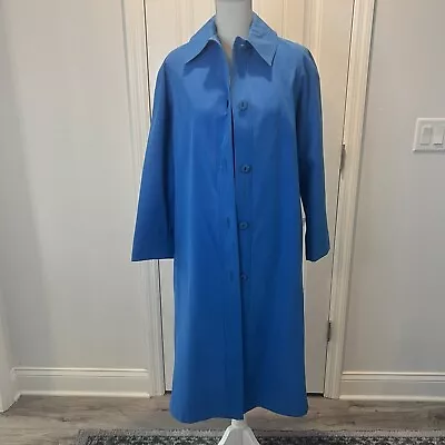 Coat Collectables Vintage Long Trench Coat Blue Button Down Collared Size 12 • $65