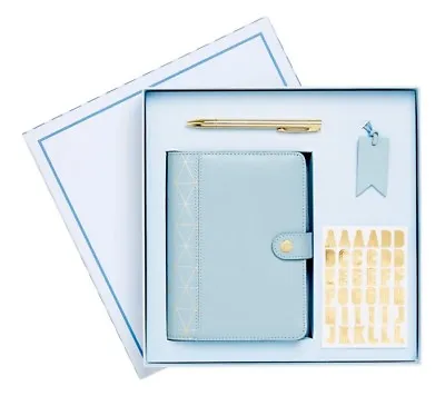 Kikki K Leather Personal Planner Medium Soft Blue Gold New - Gift Box Limited Ed • $80