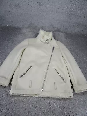 Zara Jacket Womens Medium White Faux Leather Sherpa Lined • $24.99