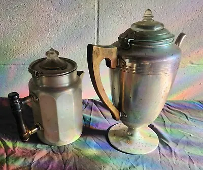 Vintage Aluminum Pure Aluminum Pitcher Pair With Wooden Handles Art Deco • $19.99