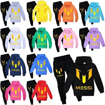 Kids Messi Casual Hoodie Pants Suits Boys Girls Hoody Trousers Tracksuit Sets UK • £19.99