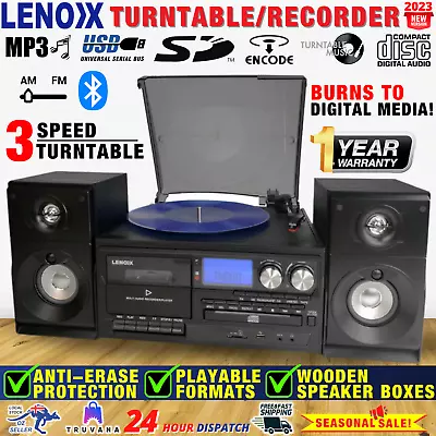 $262.95 • Buy Stereo System Turntable Vinyl Record Player Cassette Recorder CD Bluetooth USB