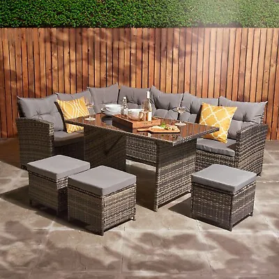 Garden Corner Sofa Rattan Furniture Set 9 Seater & Table Chairs Outdoor Patio • £699.99