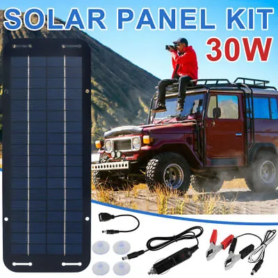 Portable Solar Panel 12V 30W Car Van Boat Caravan Camper Battery Charger Kit UK • £13.89