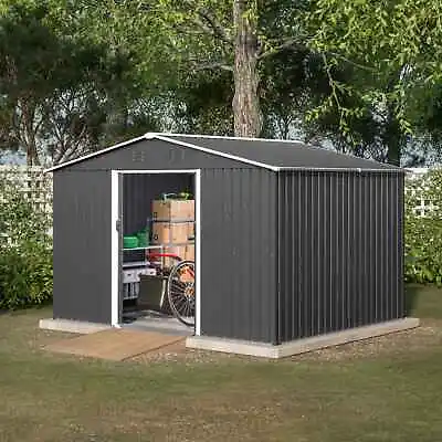 £328.99 • Buy 10X8FT Metal Garden Shed Apex Roof With Free Foundation Base Storage House Grey