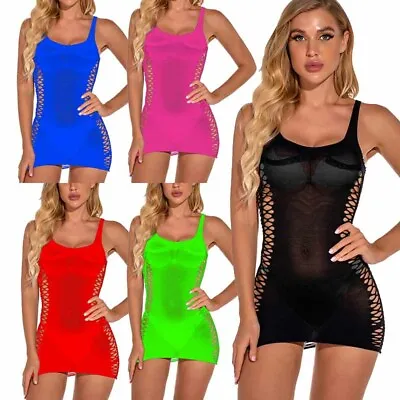 Sexy Women's Hollow Out Mesh See-Through Mini Dress Bodycon Party Club Nightwear • $7.99