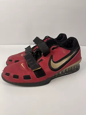 NIKE ROMALEOS 2 WEIGHTLIFTING SHOES RED GOLD BLACK 476927-670 Sz 10.5 • $203.43