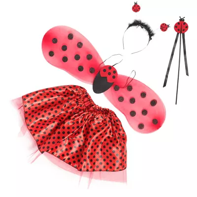  Girls Tutu Skirt And Ladybug Wing Costume For Cosplay Clothing Set Fairy • £11.88