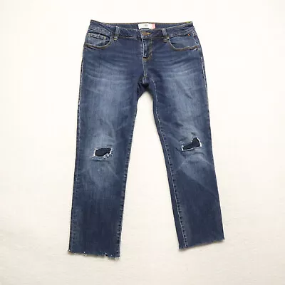 Cabi Jeans Women's Size 4 Blue Slim Fit Boyfriend Distressed Dark Stretch Jeans • $16.19