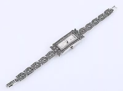 Ladies Marcasite Simulated .925 Solid Sterling Silver Wristwatch #17206 • $291.23