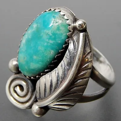 Vintage 925 Silver Plated Turquoise Feather Gypsy Rings Wedding Boho Jewelry • $1.78