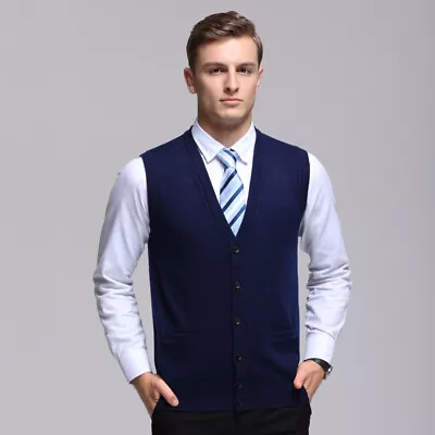 $28.20 • Buy Mens Knitted Button Cardigan V-Neck Sleeveless Sweater Knitwear Vest Business