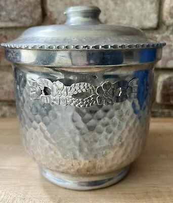 Vintage  Hammered Aluminum Ice Bucket With Floral Handles And Lid Pre-Owned • $16