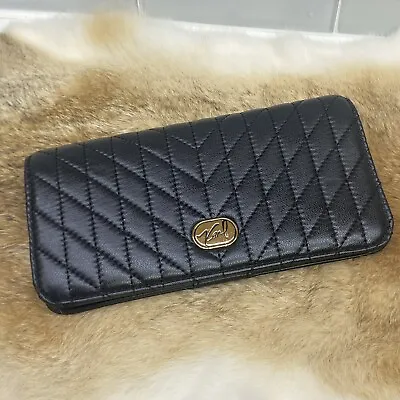 Karl Lagerfeld Long Black Quilted Wallet Leather Purse Magnetic Closure • $31.99