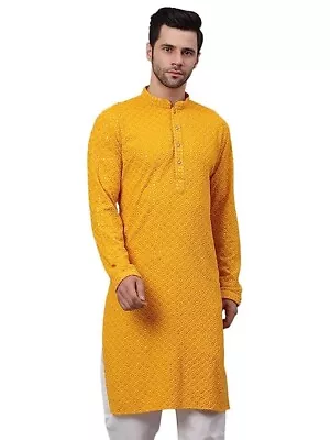 Lukhnowi Chickenkari Cotton Mens Kurta Pajama Set • $29