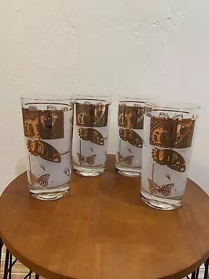 4 Fred Press Culver MCM Butterfly Gold Highball Glasses 22K Gold • $60