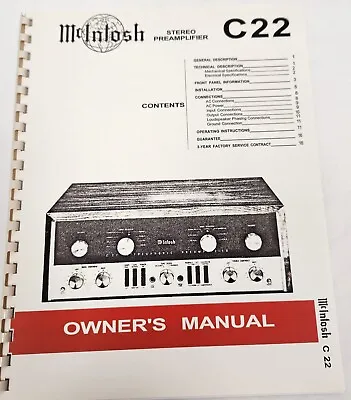 McIntosh C22 Stereo Preamplifier Owner's Manual • $19.99