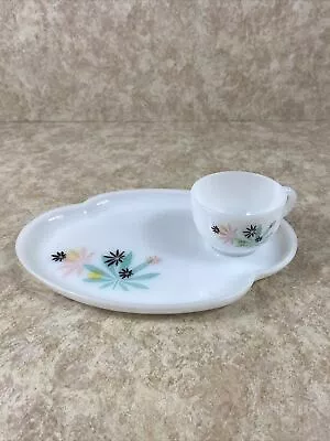 Vintage ATOMIC FLOWER PATIO BY FEDERAL Snack Set Plate Cup Tea Coffee Milk Glass • $14.99