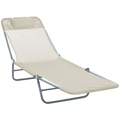 Outsunny Adjustable Sun Bed Garden Lounger Recliner Relaxing Camping Beige • £25.99