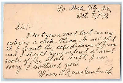 La Porte City IA Des Moines IA Postal Card Geo L Dobson Sent A Card 1897 • $29.95