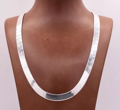 9mm Flexible Herringbone Chain Necklace Real Solid Sterling Silver 925 Italy • $129.24