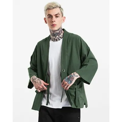 £30.71 • Buy Men Japanese Coat Yukata  Kimono Jacket Outerwear Cotton Loose Sleeve Top Haori