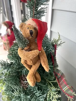 Vtg Mini Plush Christmas Bear W/Tree Barbara Bauman Folk Art Pineapple House 7” • $21.50