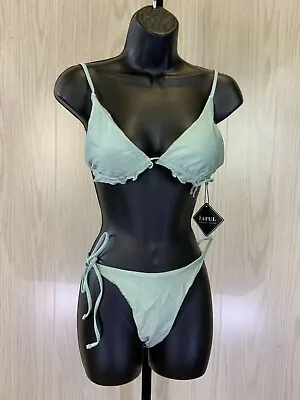 Zaful Two Piece Ruffle Tie Side Bikini Set Women's Size 4 Sage NEW MSRP $89 • $16.99