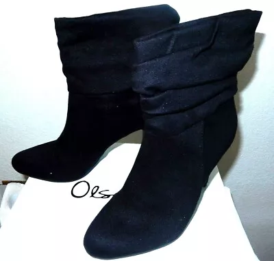 Olsenboye DESTINY Fashion Boots-9.5 M Black Soft Vegan Suede Stylish Cuff  $80 • $35