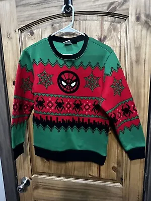 Christmas Spiderman Spiderwoman Superhero Red Green Black Sweater Top Boys XL • $19.97