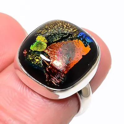 Mexican Dico Glass Gemstone 925 Solid Sterling Silver Jewelry Ring Size 6 • $11.99