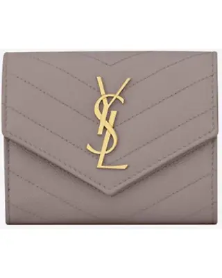 Ysl Cassandre MatelassÉ Bi-fold Wallet In Grain De Poudre Embossed Leather Fog • $933.89