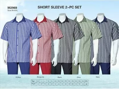 New Men's 2pc Striped Walking Suit Short Sleeve Casual Shirt & Pants Set  #2969  • $62.25