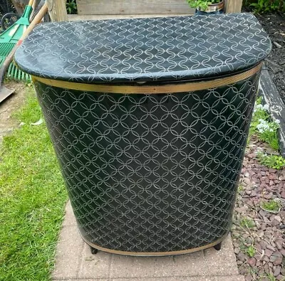 Vintage Detecto Clothes Hamper Mid Century Modern Black W/ Gold  Trim Circle Pat • $75